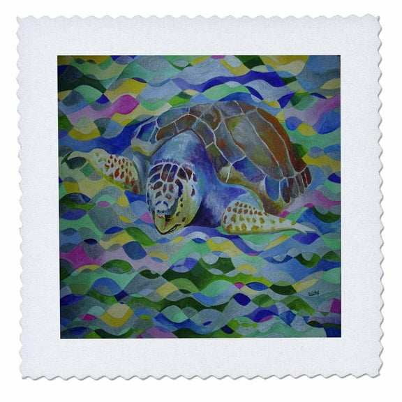 3dRose, Loggerhead Turtle - world turtle day, loggerhead sea turtle, caretta caretta, loggerhead, turtle, 14x14 inch quilt square