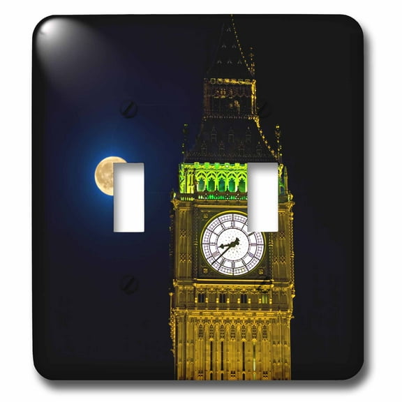 3dRose, London, Big Ben Clock tower, the moon - EU33 DSL0001 - David Slater, double toggle switch