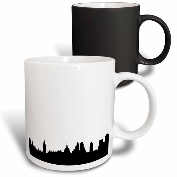 3drose, London Skyline Silhouette Stylish Black and White Buildings Modern Contemporary Uk British Souvenir, 11oz Magic Transforming Mug