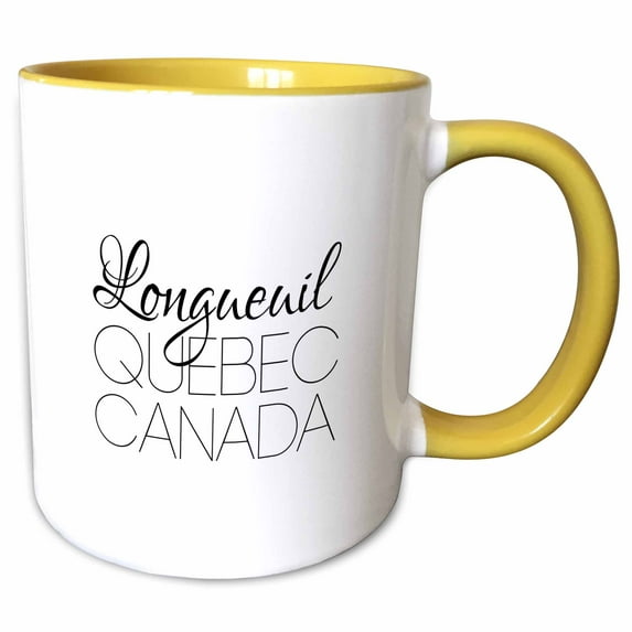 3drose, Longueuil Quebec, Canada. Beautiful, Unique Patriotic Home Town Gift, 15oz Two-tone Yellow Mug