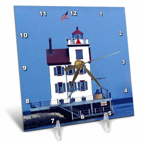 3dRose, Lorain Lighthouse in Lorain Looking Over Lake Erie, 6x6 Desk Clock