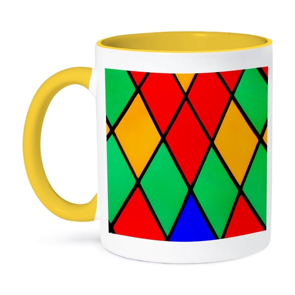 3dRose, Louisiana, Baton Rouge. Old State Capital, stained glass window., 11oz Two-Tone Yellow Mug