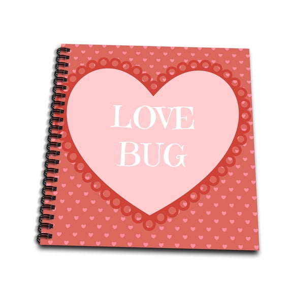 3dRose, Love Bug, heart, pink heart background, Drawing Book 8 x 8 inch