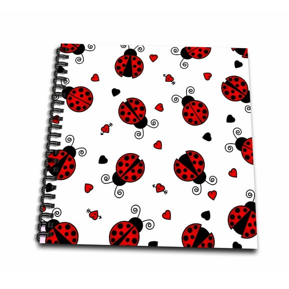 3dRose, Love Bugs Red Ladybug Print with Hearts, Mini Notepad 4 x 4 inch
