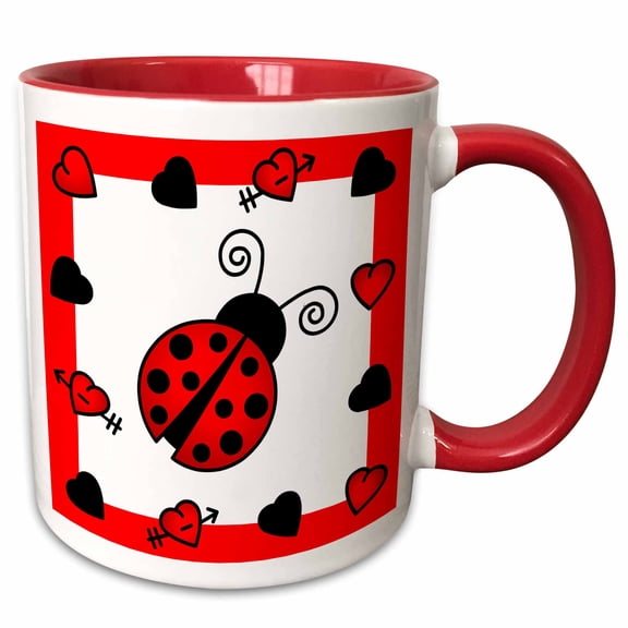 3drose, Love Bugs Red Ladybug with Hearts, 11oz Two-tone Red Mug