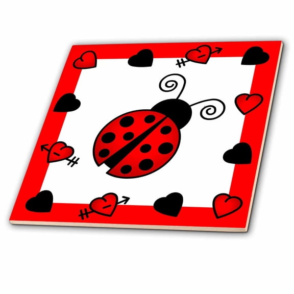 3dRose, Love Bugs Red Ladybug with Hearts, 12 Inch Ceramic Tile