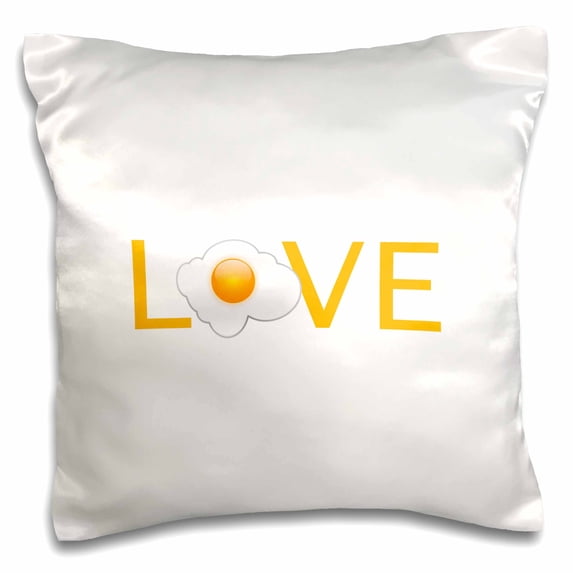 3dRose, Love Eggs - text with sunny side up fried egg for O fun breakfast food, 16x16 inch Pillow Case