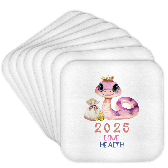 3drose, Love, Health Traits of Chinese Zodiac Snake 2025 Year Gift, Charm, Set of 8 Coasters - Soft