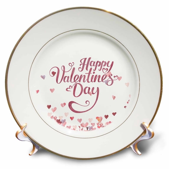 3dRose, Love Hearts Valentine- Pink Happy Valentines Day Typography, 8 inch Porcelain Plate