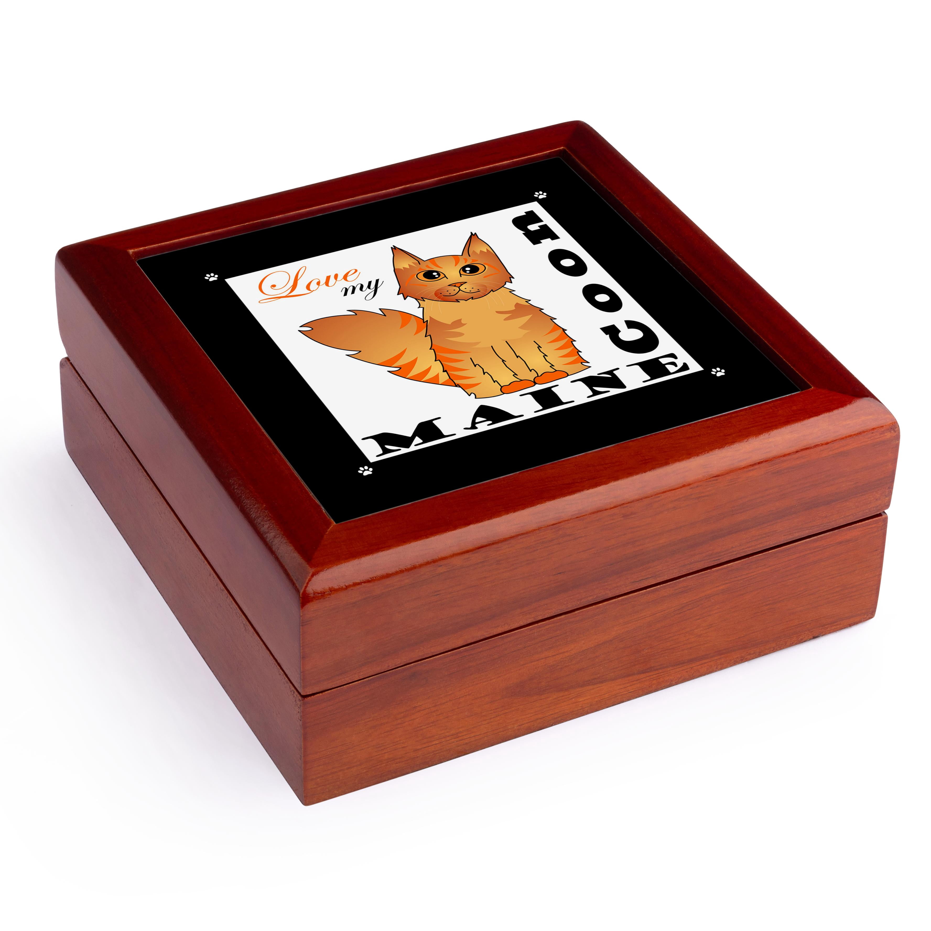 3dRose, Love My Maine Coon Cat - Red Tabby, Jewelry Box 5.5x5.5 inch with 4 inch tile