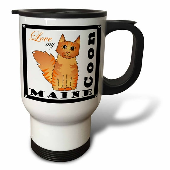 3dRose, Love My Maine Coon Cat - Red Tabby, 14oz Stainless Steel Travel Mug