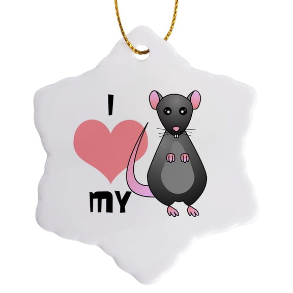 3dRose, Love My Rat Grey, 3 inch Snowflake Porcelain Ornament