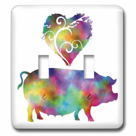 3dRose, Love Pig- Tie Dye Pig and Swirly Heart, double toggle switch
