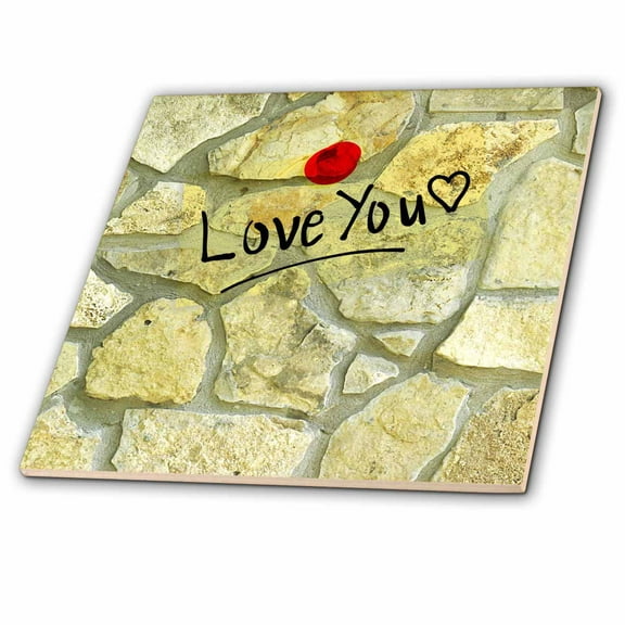 3dRose, Love You on a Stone Wall - Fun Art, 8 Inch Ceramic Tile