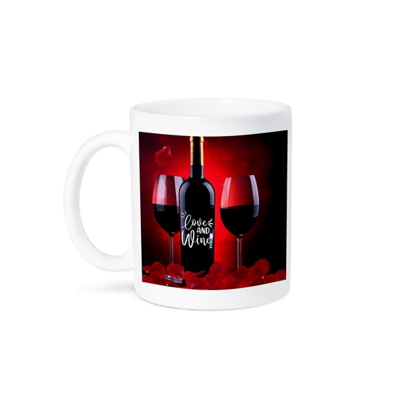3dRose, Love and Wine Fun Wine Lovers Valentine with Bottle and Glass of Red, 11oz Mug