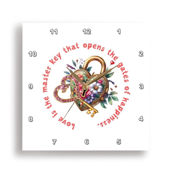3dRose, Love is the master key that opens the gates,.. Valentine Day gift, 15x15 Wall Clock