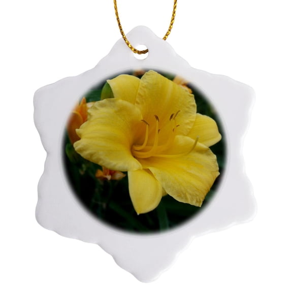 3drose, Lovely Yellow Lily, 3 inch Snowflake Porcelain Ornament