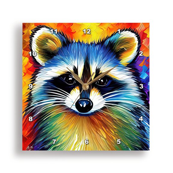 3drose, Lovely Raccoon Animal Face Portrait. Colorful Digital Art Gift, 15x15 Wall Clock