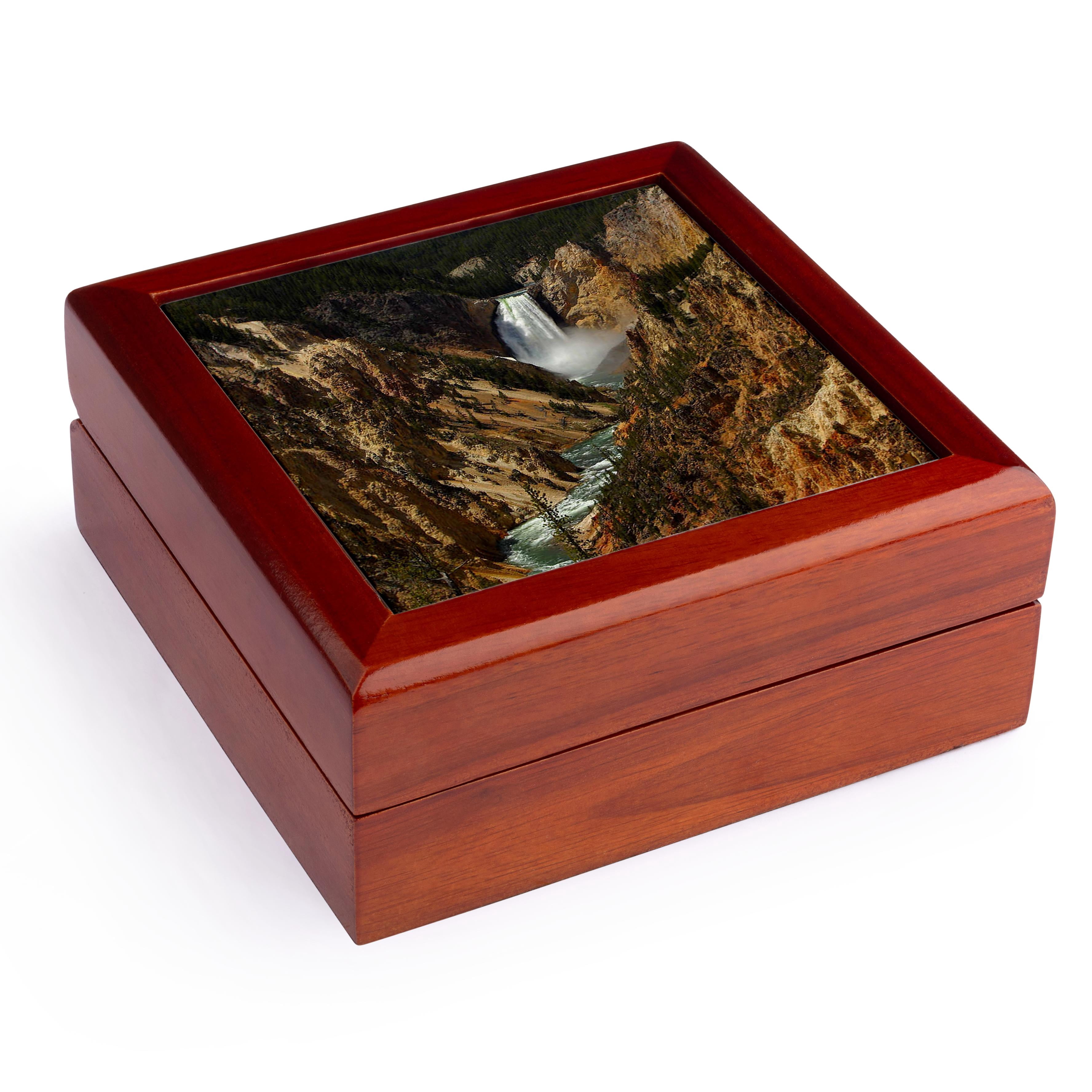 3dRose, Lower Falls Yellowstone National Park, Jewelry Box 5.5x5.5 inch with 4 inch tile