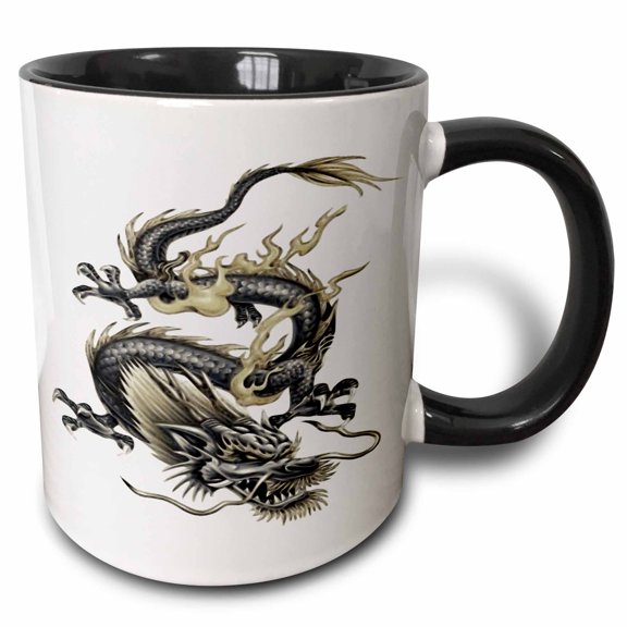 3drose, Lucky Dragon - Dragon, Chinese Dragon, Year of the Dragon, Chinese New Year, Gift Idea, Fathers Day, 15oz Two-tone Black Mug
