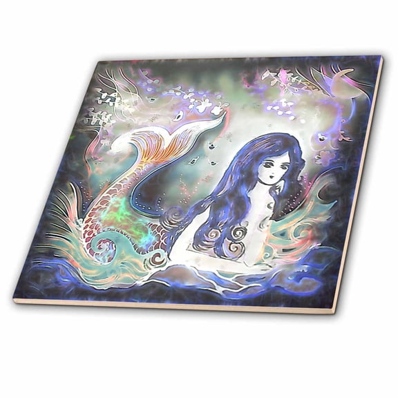 3dRose, Luminous Beautiful Mermaid In The Water Under The Moon Fantasy Art, 6 Inch Ceramic Tile