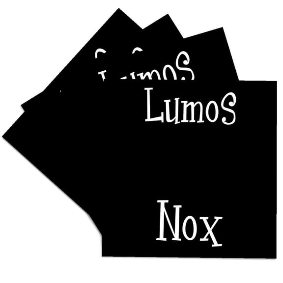 3dRose, Lumos and Nox - meaning light and dark night - lightness or darkness on or off - Black and White, Set of 4 Ceramic Tile Coasters