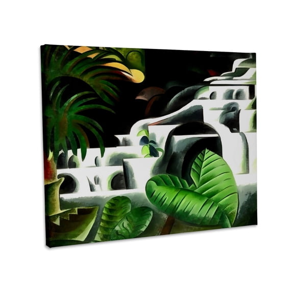 3dRose, Lush Forest Waterfall In Geometric Art Style v1, Museum Grade Canvas Wrap 10x8