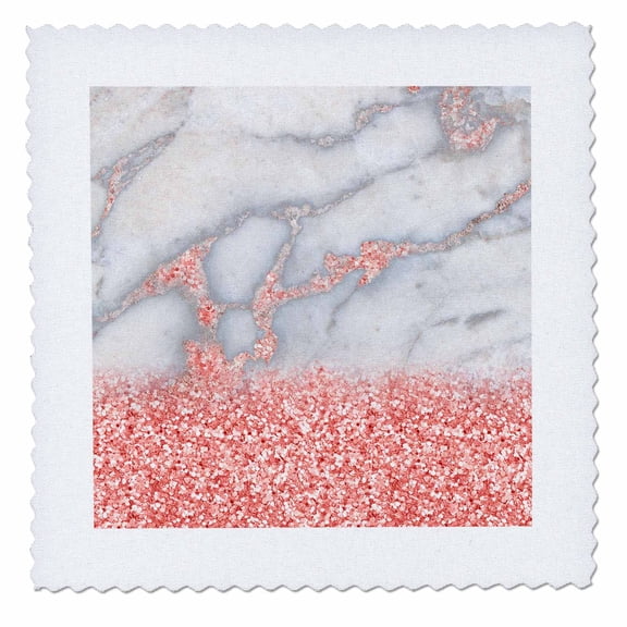 3dRose, Luxury Grey And Rose Gold Ombre Marble Glitter Metallic Faux Print , 10x10 inch quilt square