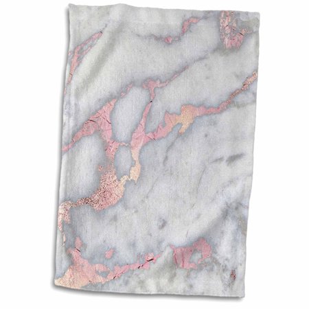 3dRose Luxury Grey Rose Gold Gem Stone Marble Glitter Metallic Faux Print - Towel, 15 by 22-inch