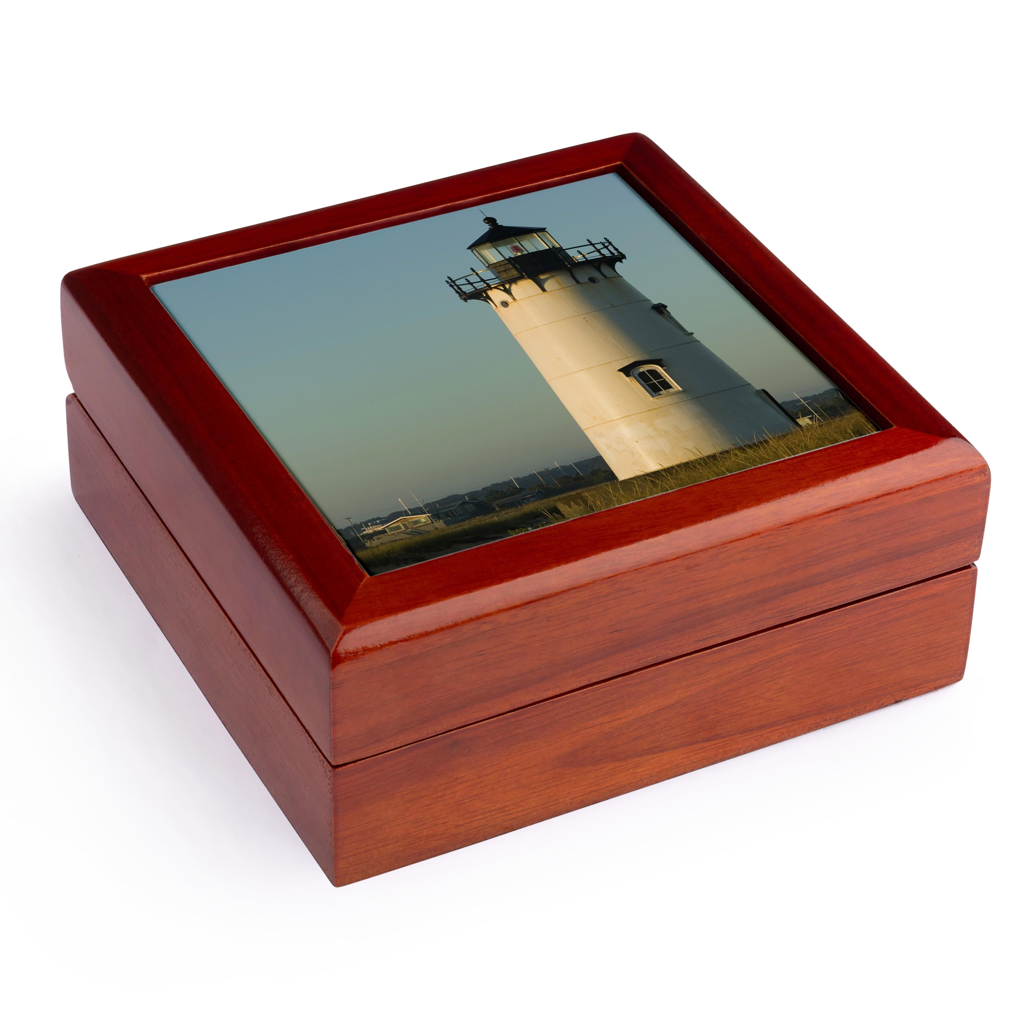 3dRose, MA, Marthas Vineyard, Edgartown Lighthouse - US22 WBI0309 - Walter Bibikow, Jewelry Box 5.5x5.5 inch with 4 inch tile