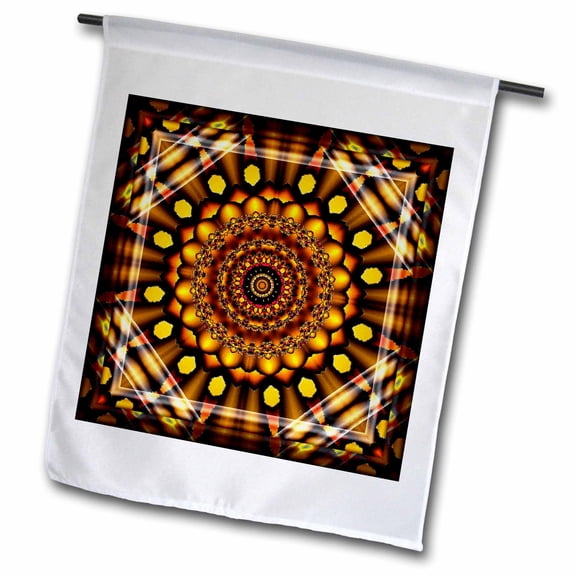 3dRose, MANDALA mandala zen InnerBalance harmony gold yellow sun energy glowing chakra meditation NewAge , 12 x 18 inch Garden Flag