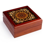 3dRose, MANDALA mandala zen InnerBalance harmony gold yellow sun energy glowing chakra meditation NewAge , Jewelry Box 5.5x5.5 inch with 4 inch tile