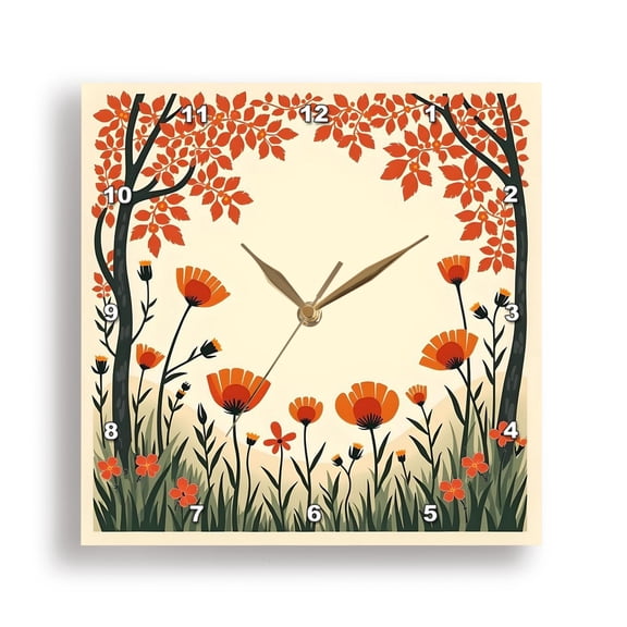 3dRose, MCM Cottagecore Poppy Floral Cut-Out Stencil-Style, 13x13 Wall Clock