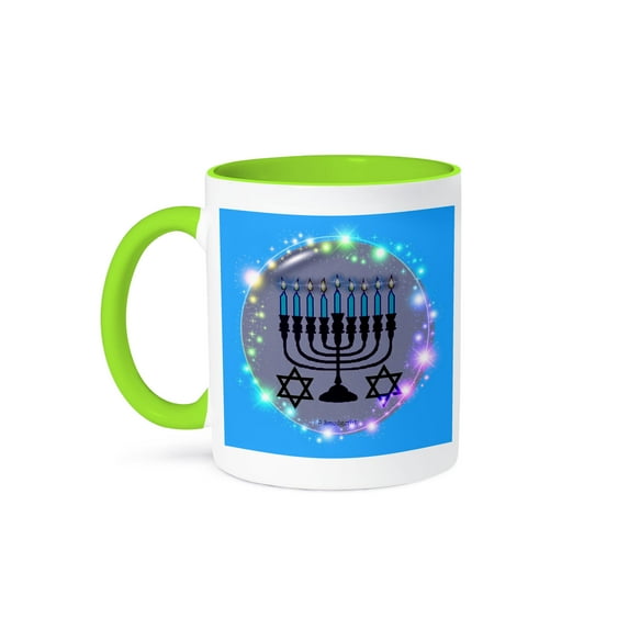 3dRose, MENORAH - STARS, 11oz Two-Tone Green Mug