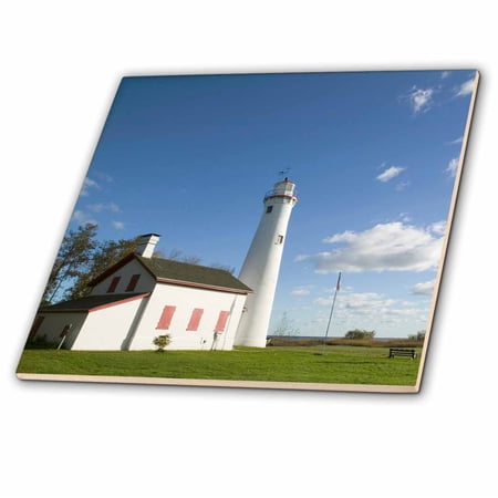 3dRose, MI, Lake Huron Shore Sturgeon Point Lighthouse - US23 WBI0148 - Walter Bibikow, 8 Inch Ceramic Tile