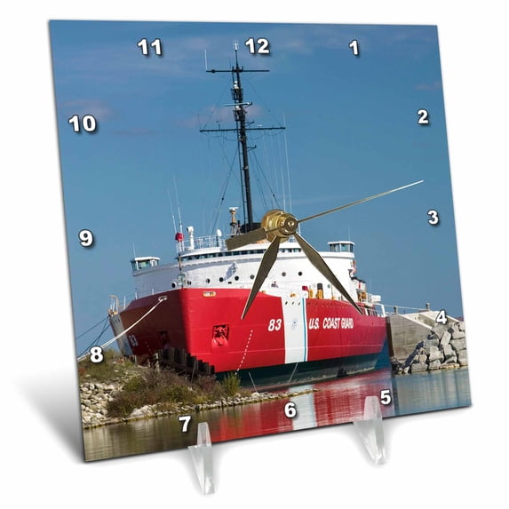 3dRose, MI, Straits of Mackinac, Coast Guard Icebreaker - US23 WBI0169 - Walter Bibikow, 6x6 Desk Clock
