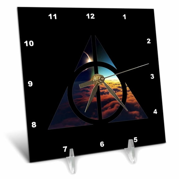 3dRose, MOON OVER CLOUDS DEATHLY HALLOWS, 6x6 Desk Clock