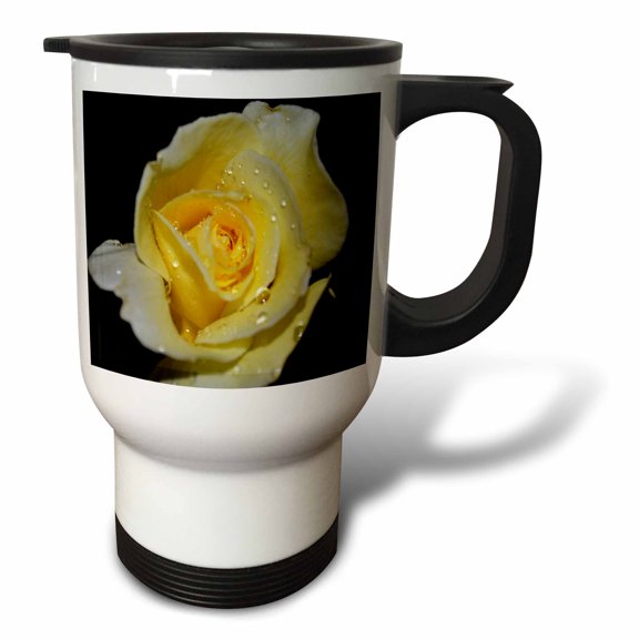 3dRose, Macros Yellow Rose Yellow Rose with Rain Drops, 14oz Stainless Steel Travel Mug