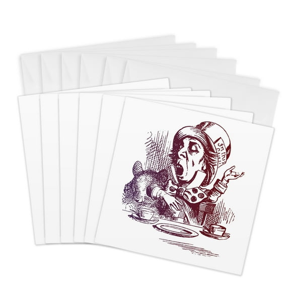 3dRose, Mad Hatter Tea Party vintage Alice in Wonderland, 6 Greeting Cards with envelopes