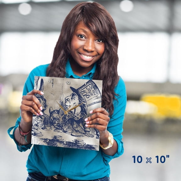 3dRose, Mad Hatter Vintage Alice in Wonderland Tea Party, 10x10 Wall Clock