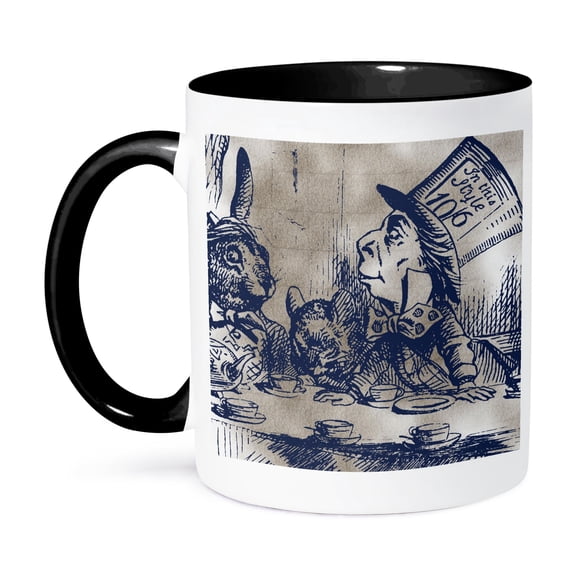 3dRose, Mad Hatter Vintage Alice in Wonderland Tea Party, 15oz Two-Tone Black Mug
