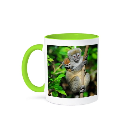 3dRose, Madagascar, Andasibe, mother and baby Golden Bamboo Lemur, 11oz Two-Tone Green Mug