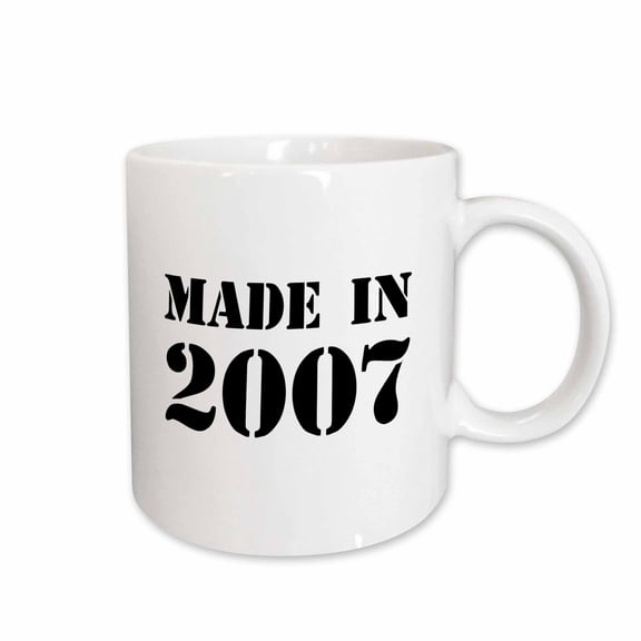 3drose, Made in 2007 - Funny Birthday Birth Year Text - Fun Black Bday Stamp with Year You Were Born - Humor, 11oz Mug