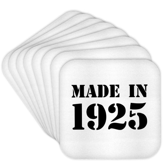 3dRose, Made in 1925 - funny birthday birth year text - fun black bday stamp with year you were born - humor, Set of 8 Coasters - Soft