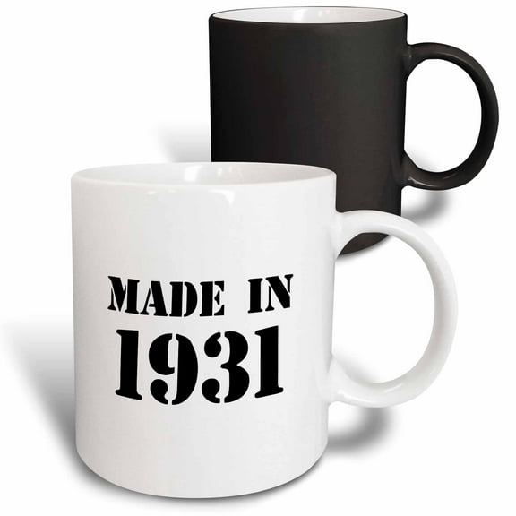 3drose, Made in 1931 - Funny Birthday Birth Year Text - Fun Black Bday Stamp with Year You Were Born - Humor, 11oz Magic Transforming Mug