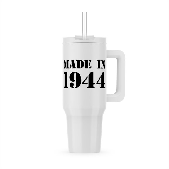 3dRose, Made in 1944 - funny birthday birth year text - fun black bday stamp with year you were born - humor, 30oz Tumbler