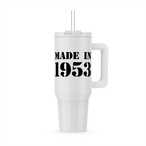 Made In 1953 - Funny Birthday Birth Year Text - Fun Black Bday Stamp With Year You Were Born - Humor, 40oz Tumbler