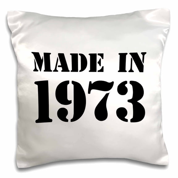 3dRose, Made in 1973 - funny birthday birth year text - fun black bday stamp with year you were born - humor, 16x16 inch Pillow Case