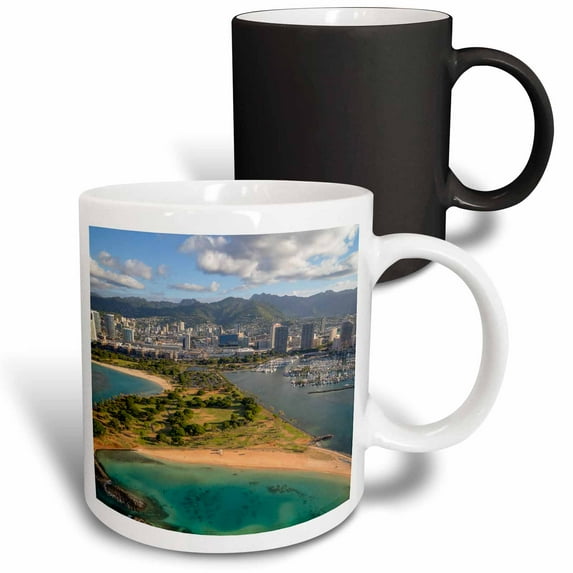 3drose, Magic Island, Ala Moana Beach Park, Oahu, Hawaii, 11oz Magic Transforming Mug