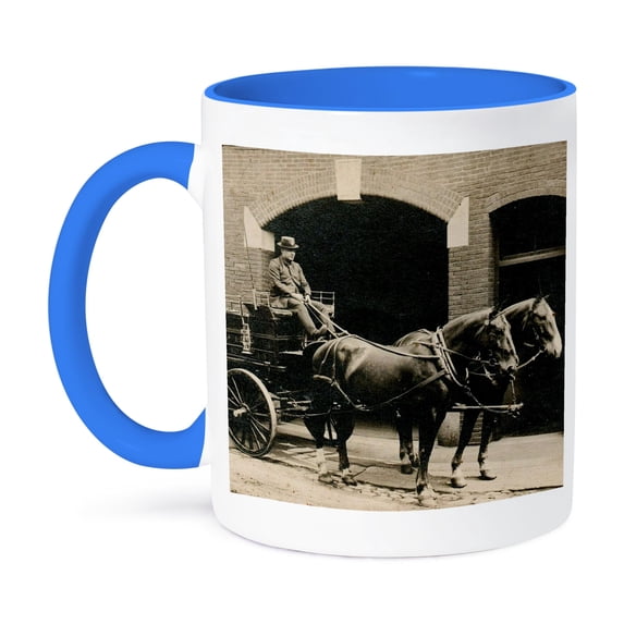 3dRose, Magic Lantern Slide Hanover Massachusetts Firefighter and Wagon 1900, 15oz Two-Tone Blue Mug